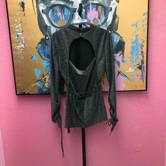 TOPSHOP Shimmer Open Back High Neck Top - Picture 2 of 3